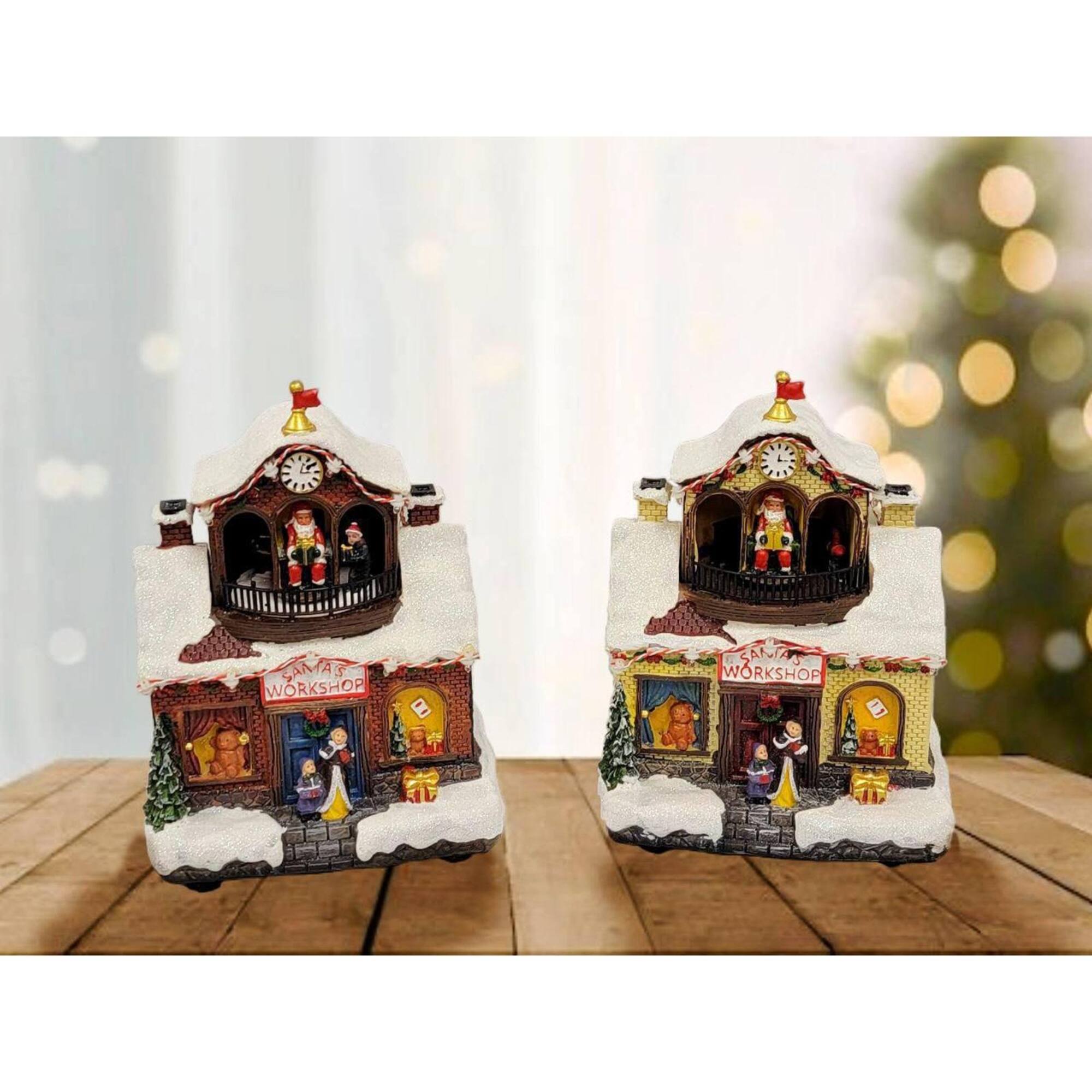 Wizardi 12" Christmas Village Santa's Workshop with LED Lights